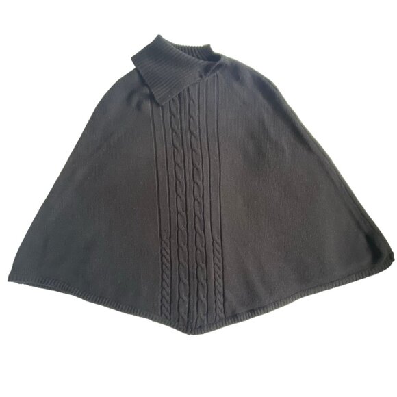 Vintage ESCIO Korean Knit Faded Black Cable Asymmetrical Collar Sweater Poncho - Picture 2 of 12